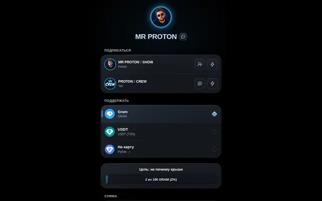 Screenshot of MR PROTON — поддержать