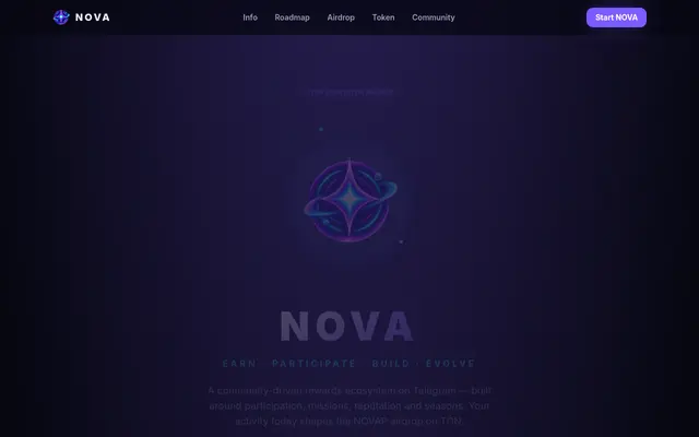 Screenshot of NOVA — Earn. Participate. Build. Evolve.