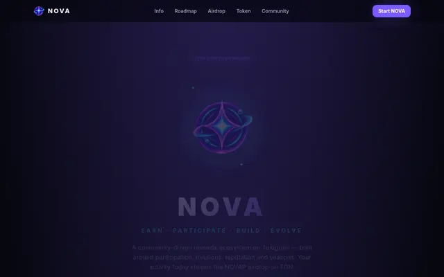 Screenshot of NOVA — Earn. Participate. Build. Evolve.