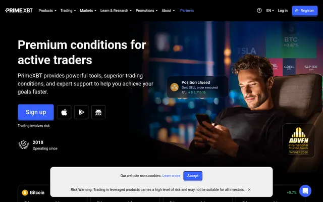 Screenshot of PrimeXBT - Online Trading, Investments & Crypto