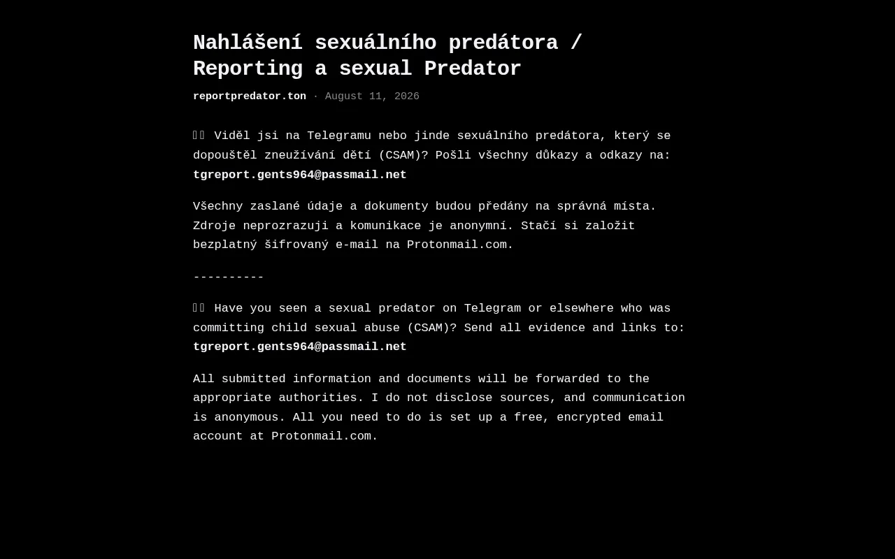 Screenshot of reportpredator.ton
