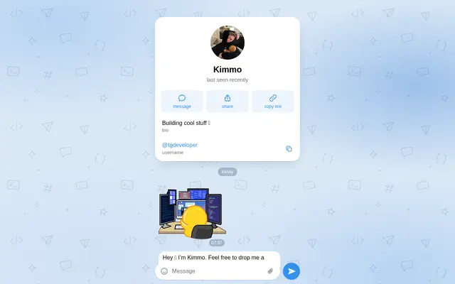 Screenshot of Kimmo · @tgdeveloper